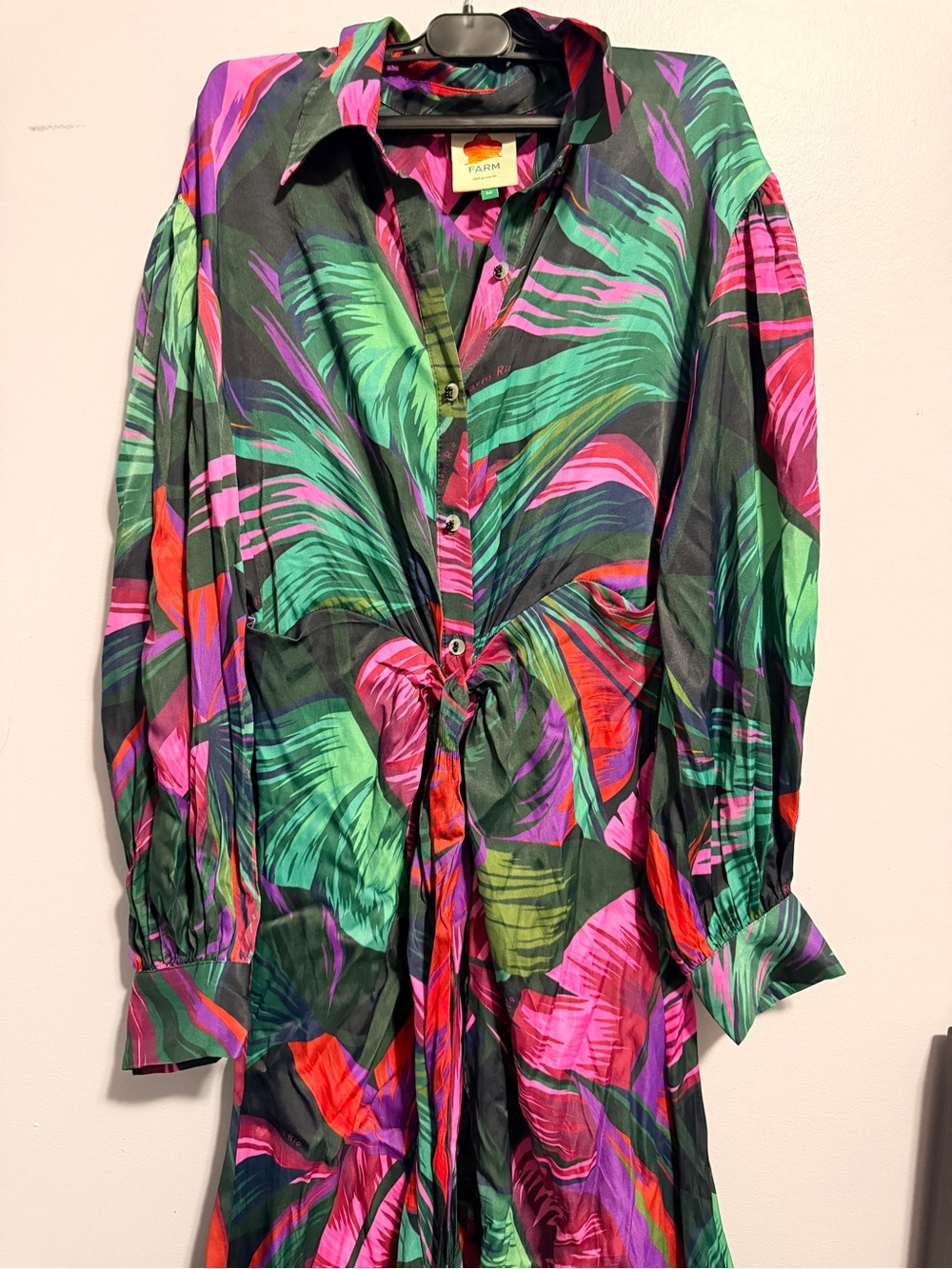 FARM Rio Multicolor Tropical Tie-Front Shirt Dress